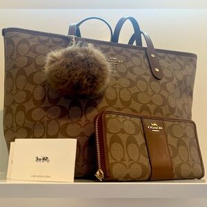 Coach Brown Signature Tote and Wallet Set